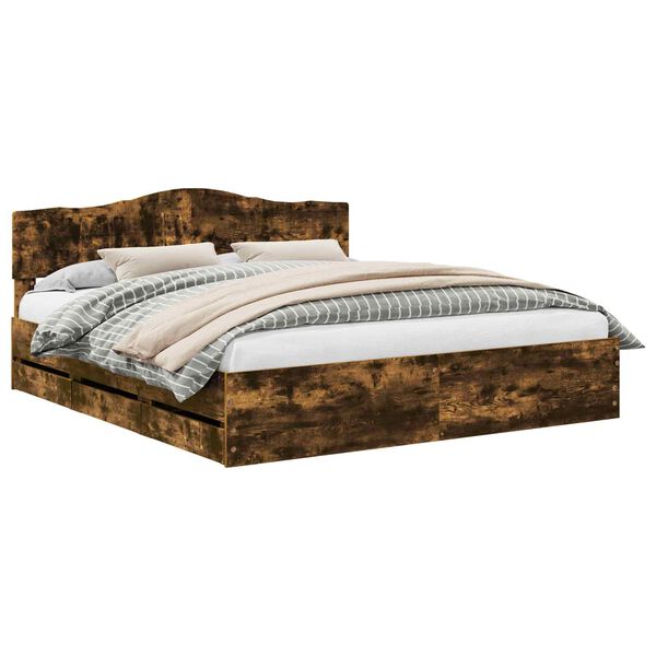 vidaXL Cadre de lit Ch&ecirc;ne fum&eacute; 200 x 200 cm Bois Ing&eacute;nierie