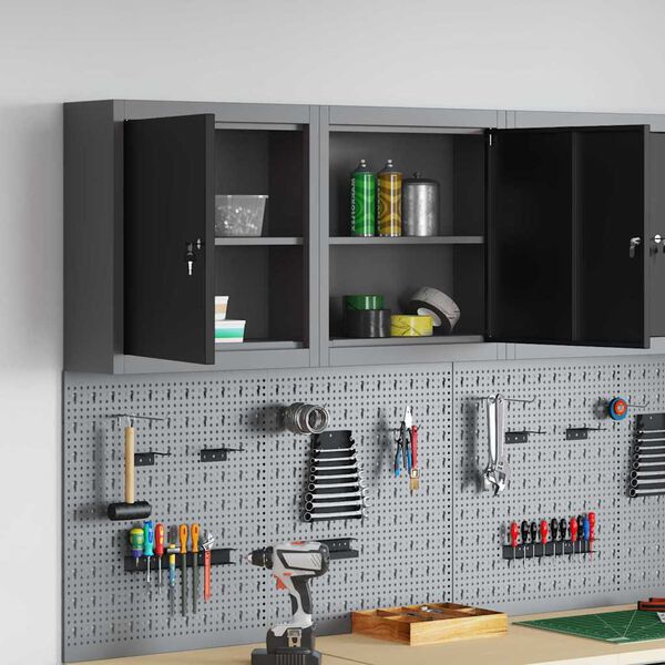 vidaXL Armoire &agrave; outils avec &eacute;tag&egrave;re Noir et gris 50 x 20 x 55 cm