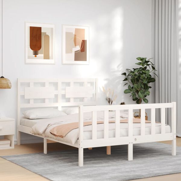vidaXL Cadre de lit sans matelas blanc bois de pin massif