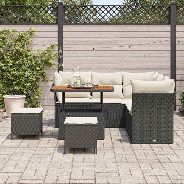 vidaXL Ensemble de canap&eacute; de jardin avec coussin 8 pcs Noir et cr&egrave;me