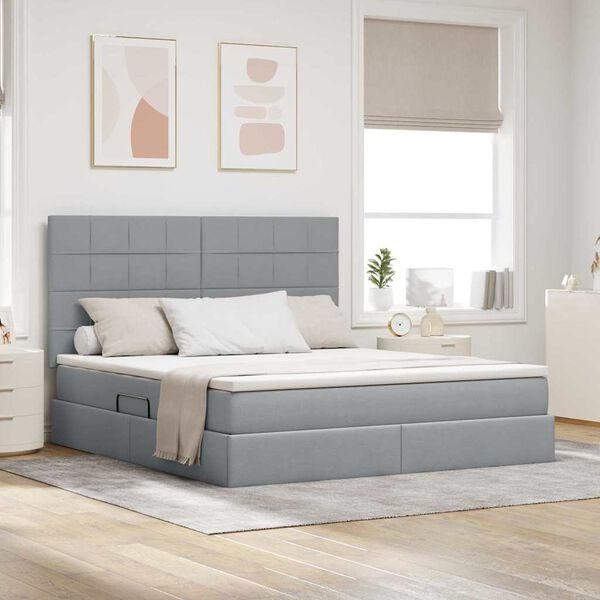 vidaXL Lit avec rangement et matelas Gris clair 180 x 200 cm Polyester