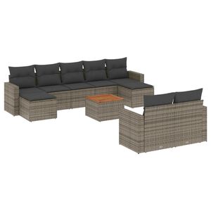 vidaXL Salon de jardin avec coussins 10 pcs gris r&eacute;sine tress&eacute;e
