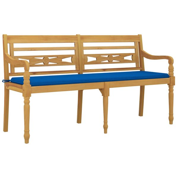 vidaXL Banc Batavia avec coussin bleu royal 150 cm Bois de teck massif