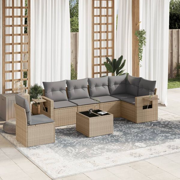vidaXL Salon de jardin avec coussins 7 pcs beige r&eacute;sine tress&eacute;e
