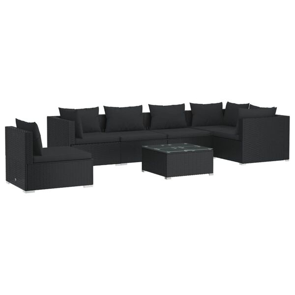 vidaXL Salon de jardin 7 pcs avec coussins Résine tressée Noir