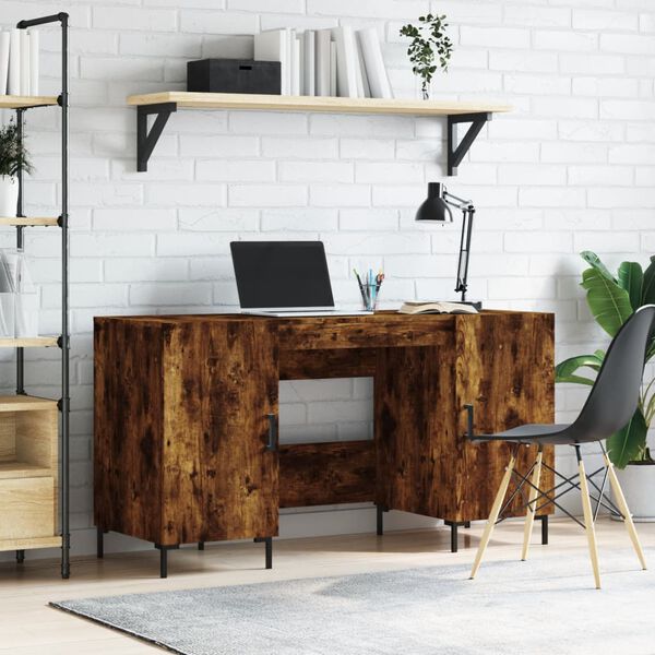 vidaXL Bureau ch&ecirc;ne fum&eacute; 140x50x75 cm bois d'ing&eacute;nierie