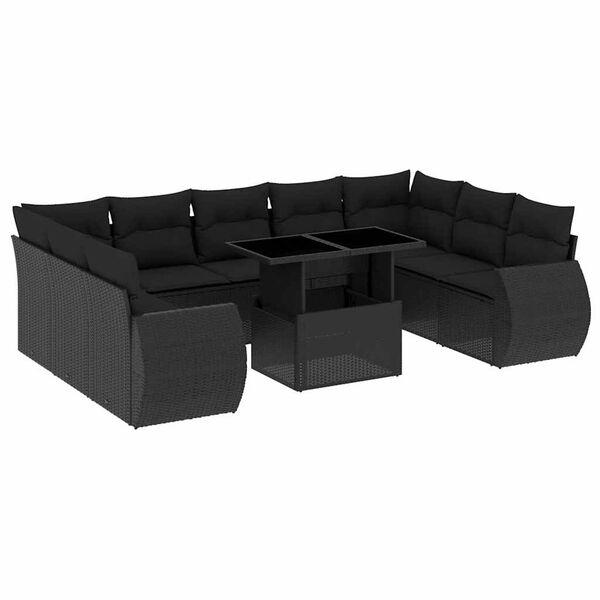 vidaXL Salon de jardin 10 pcs avec coussins noir r&eacute;sine tress&eacute;e