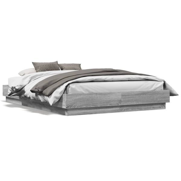 vidaXL Cadre de lit avec LED sans matelas sonoma gris 120x190 cm