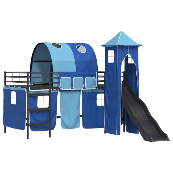 vidaXL Lit mezzanine pour enfants Noir et Bleu 100 x 200 cm M&eacute;tал