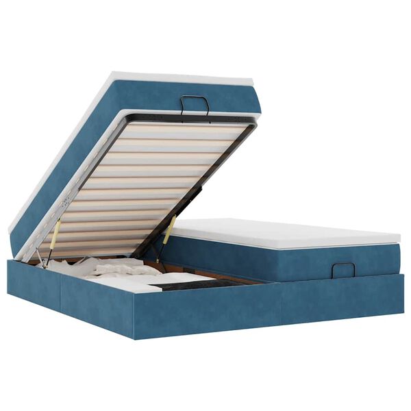 VidaXL Cadre de lit ottoman avec matelas bleu fonc&eacute; 160x200 cm velours