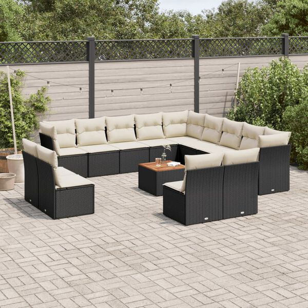 vidaXL Salon de jardin avec coussins 14 pcs noir r&eacute;sine tress&eacute;e