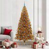vidaXL Sapin de No&euml;l avec 300 LED avec support Dor&eacute; 210 cm PET