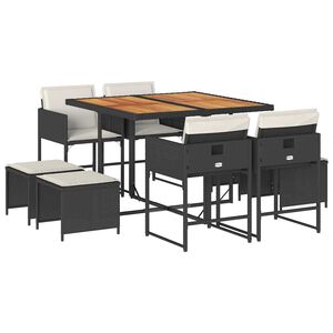 vidaXL Ensemble &agrave; manger de jardin 9pcs coussins noir r&eacute;sine tress&eacute;e