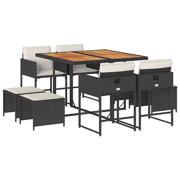 vidaXL Ensemble &agrave; manger de jardin 9pcs coussins noir r&eacute;sine tress&eacute;e