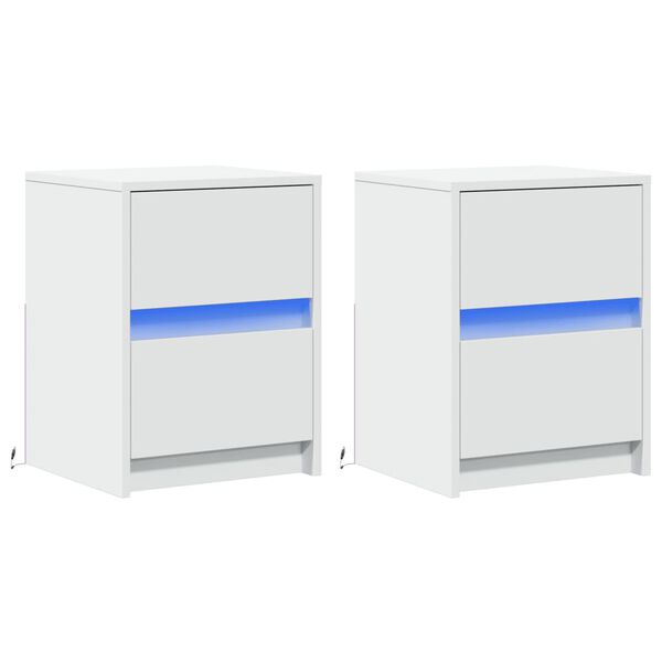 vidaXL Armoires de chevet et lumi&egrave;res LED 2pcs blanc bois d'ing&eacute;nierie