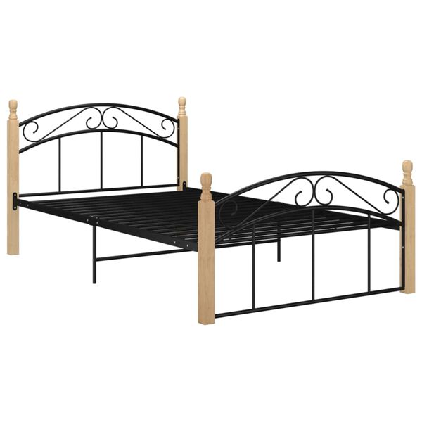 vidaXL Cadre de lit sans matelas noir m&eacute;tal bois ch&ecirc;ne 120x200 cm