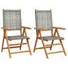 vidaXL Chaises pliantes 2 pi&egrave;ces en bois massif d'acacia gris et polyrotin