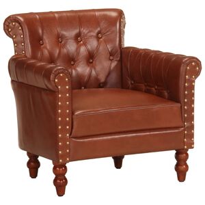 vidaXL Fauteuil Marron Cuir de ch&egrave;vre v&eacute;ritable