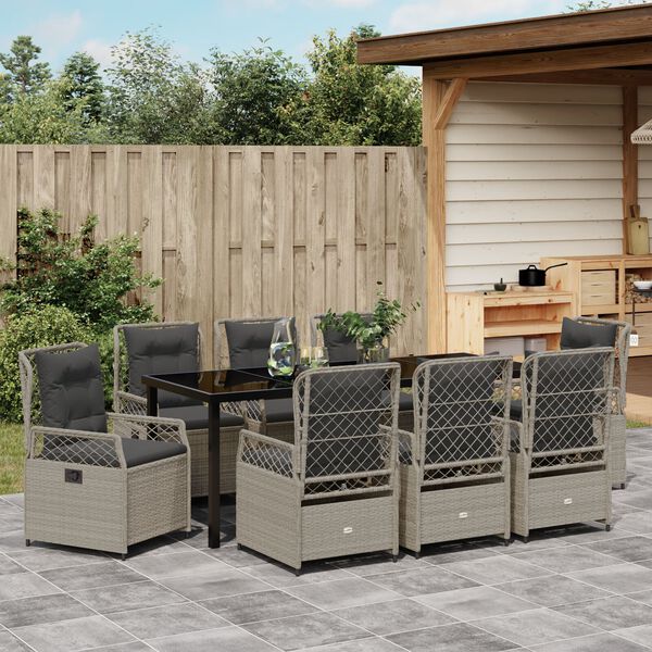 vidaXL Ensemble de salle &agrave; manger pour jardin 9 pcs Gris clair