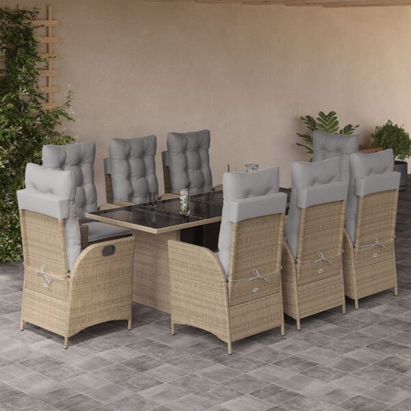vidaXL Ensemble &agrave; manger de jardin et coussins 9 pcs m&eacute;lange beige