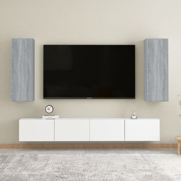 vidaXL Meubles TV 2 pcs Sonoma gris 30,5x30x90 cm Bois d'ing&eacute;nierie