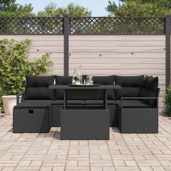 vidaXL Ensemble de canap&eacute; de jardin avec coussin 7 pcs Noir Poly rotin