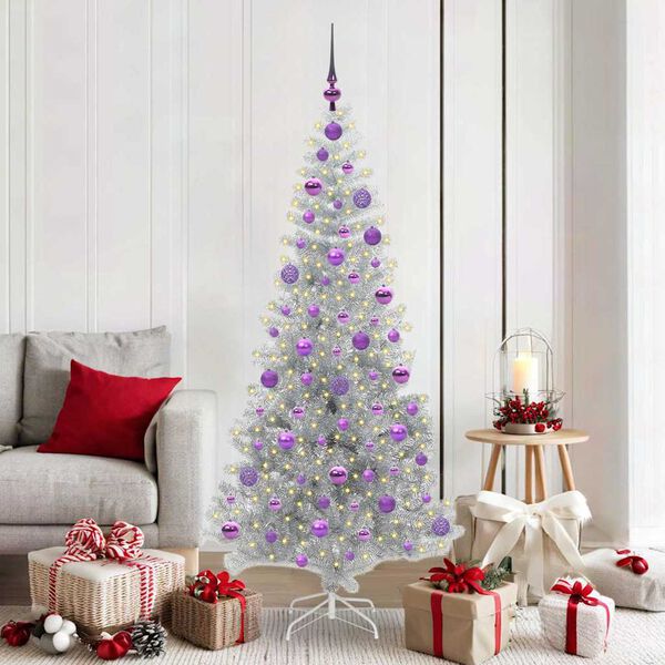 vidaXL Sapin de No&euml;l avec 300 LED avec support Argent 180 cm PET