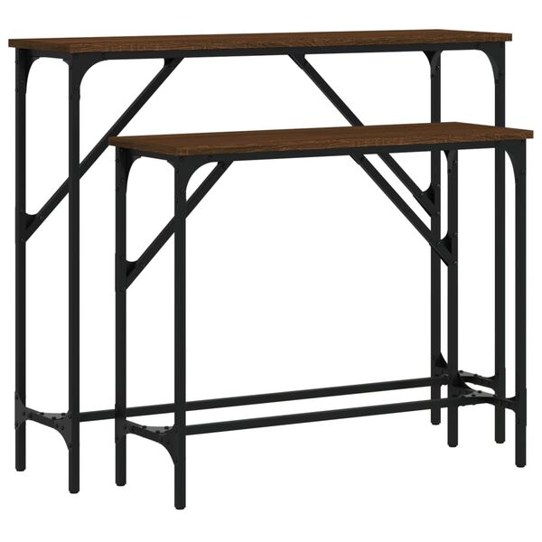 vidaXL Tables console 2 pcs ch&ecirc;ne marron bois d'ing&eacute;nierie