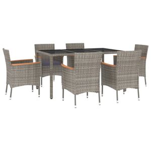 vidaXL Ensemble &agrave; manger jardin et coussins 7 pcs gris rotin