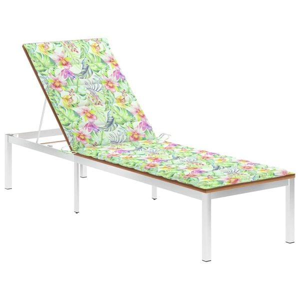 vidaXL Chaise longue avec coussin Bois de teck et acier inoxydable