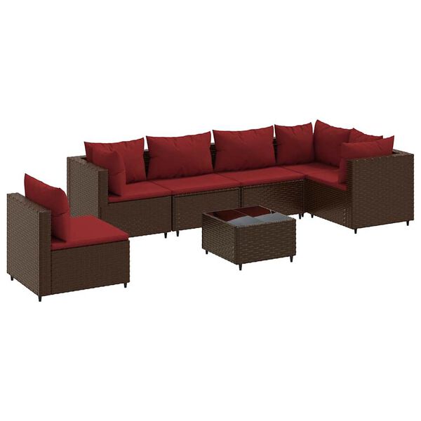 vidaXL Salon de jardin avec coussins 7 pcs marron résine tressée
