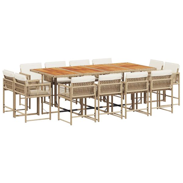 vidaXL Ensemble &agrave; manger de jardin et coussins 13 pcs beige