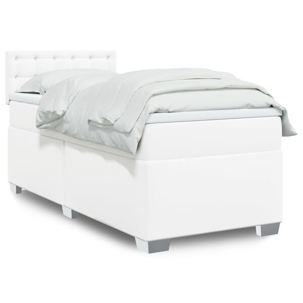 vidaXL Sommier à lattes de lit avec matelas Blanc 90x200 cm Similicuir