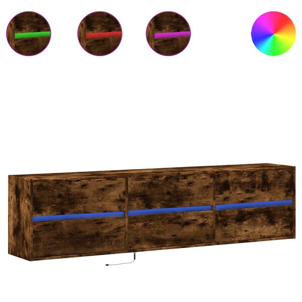 vidaXL Meuble TV mural avec LED ch&ecirc;ne fum&eacute; 180x31x45 cm