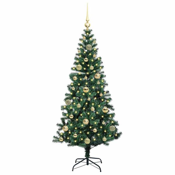 vidaXL Sapin de No&euml;l artificiel pr&eacute;-&eacute;clair&eacute; Vert 150 cm PVC et m&eacute;tal