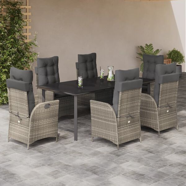 vidaXL Ensemble &agrave; manger de jardin et coussins 7 pcs gris clair rotin