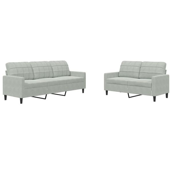 vidaXL Ensemble de canapés 2 pcs avec coussins Gris clair Velours