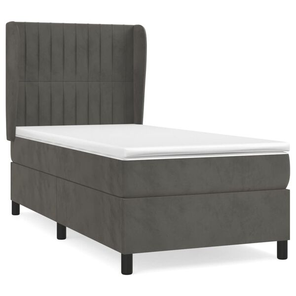 vidaXL Sommier &agrave; lattes de lit et matelas Gris fonc&eacute; 90x200 cm Velours