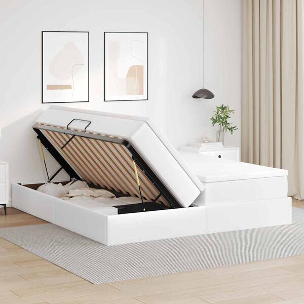 vidaXL Lit avec rangement et matelas avec matelas Blanc 200 x 200 cm