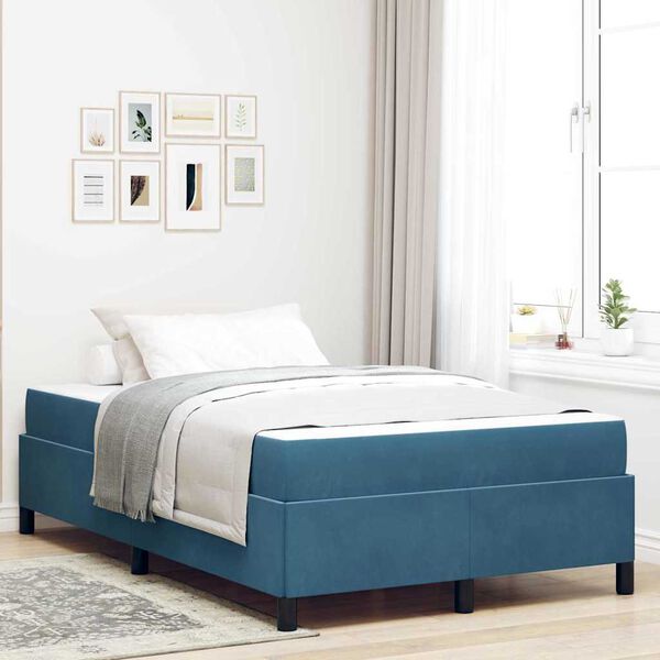vidaXL Cadre de lit avec matelas Bleu fonc&eacute; 120 x 190 cm tissu