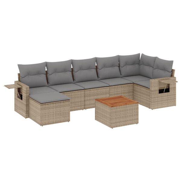 vidaXL Salon de jardin avec coussins 8pcs m&eacute;lange beige r&eacute;sine tress&eacute;e
