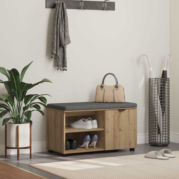 vidaXL Banc d'entr&eacute;e avec coussin Ch&ecirc;ne Artisanal 80 x 38 x 46 cm