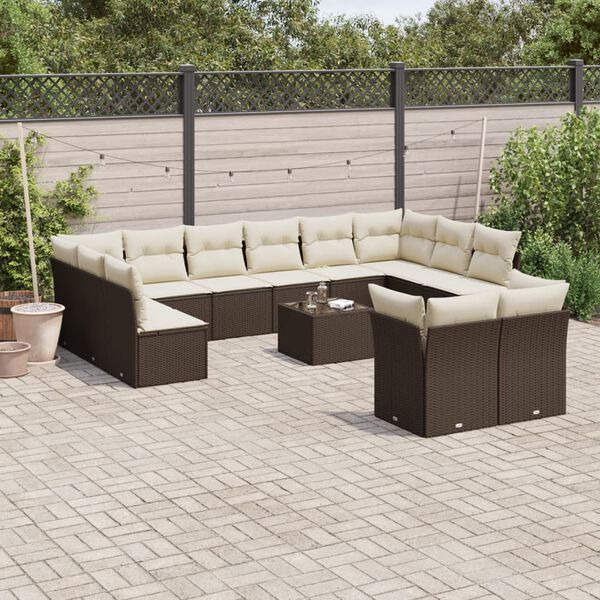vidaXL Salon de jardin avec coussins 13 pcs marron r&eacute;sine tress&eacute;e