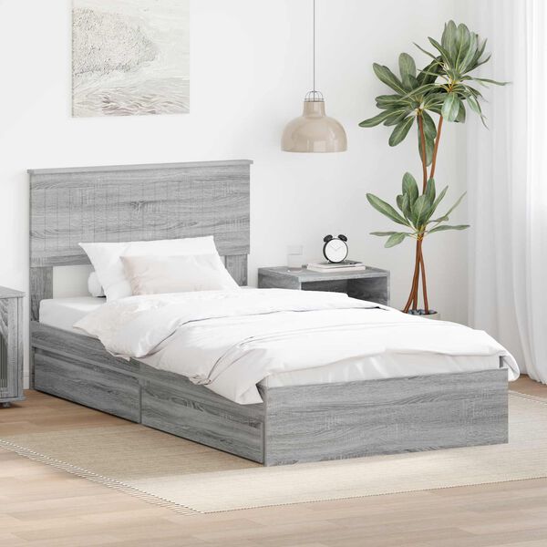 vidaXL Lit de Rangement Gris Sonoma 100 x 200 cm Bois d'ing&eacute;nierie