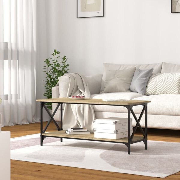 vidaXL Table basse Ch&ecirc;ne sonoma 100x45x45 cm Bois d'ing&eacute;nierie et fer