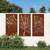 vidaXL D&eacute;corations murales jardin 3 pcs 105x55 cm design d'arbre acier