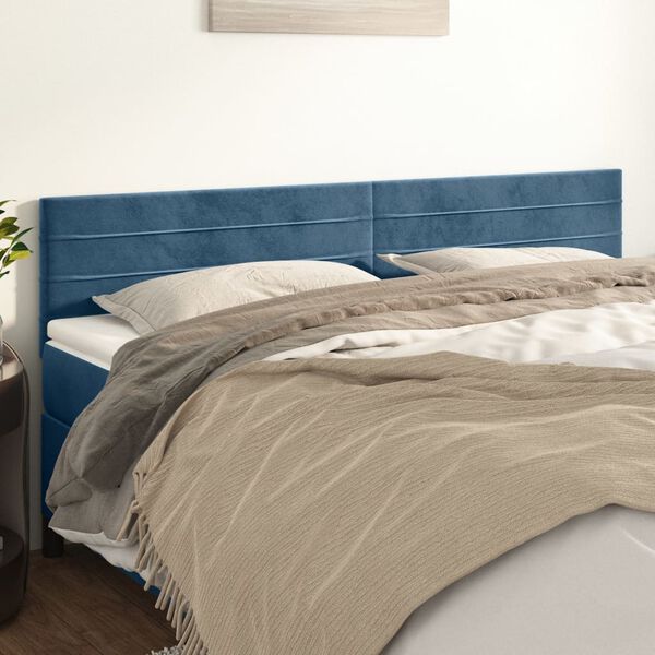 vidaXL T&ecirc;tes de lit 2 pcs Bleu fonc&eacute; 90x5x78/88 cm Velours