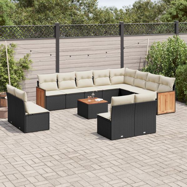 vidaXL Salon de jardin avec coussins 13 pcs noir r&eacute;sine tress&eacute;e