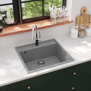 vidaXL &Eacute;vier de cuisine avec trou de trop-plein Gris Granit