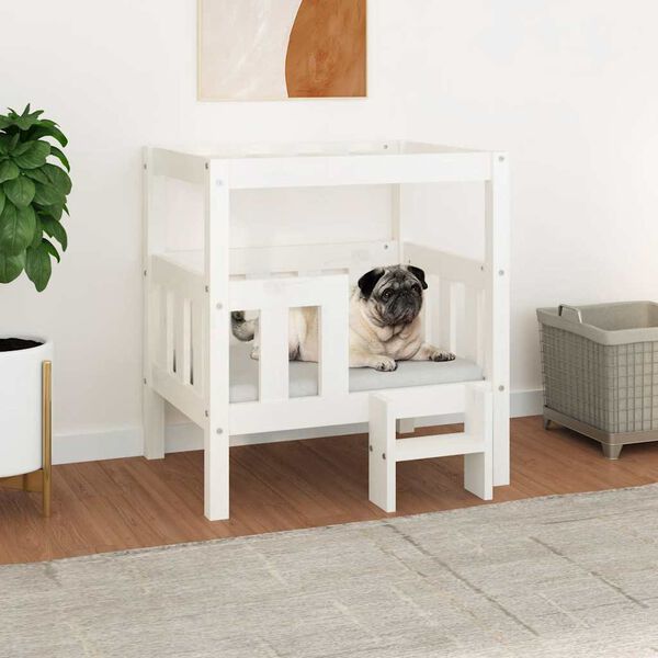 vidaXL Lit pour chien Blanc 65,5x50,5x70 cm Bois de pin solide